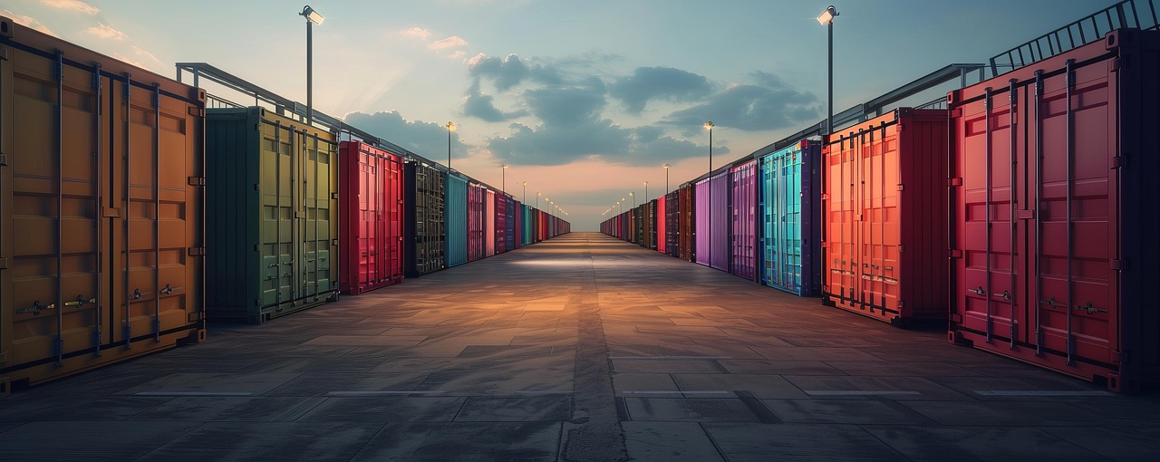 Colorful shipping containers lined up

